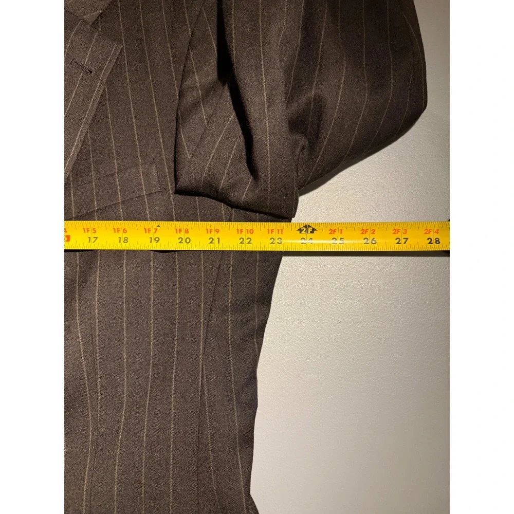 Tommy Hilfiger Mens Brown Pinstripe 2 Piece Suit Blazer Pleated Pants Dillard's